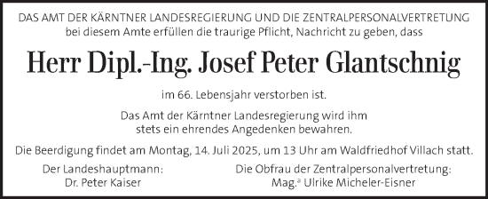 Traueranzeige von Josef Peter Glantschnig von Kleine Zeitung
