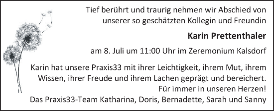 Traueranzeige von Karin Prettenthaler von Kleine Zeitung