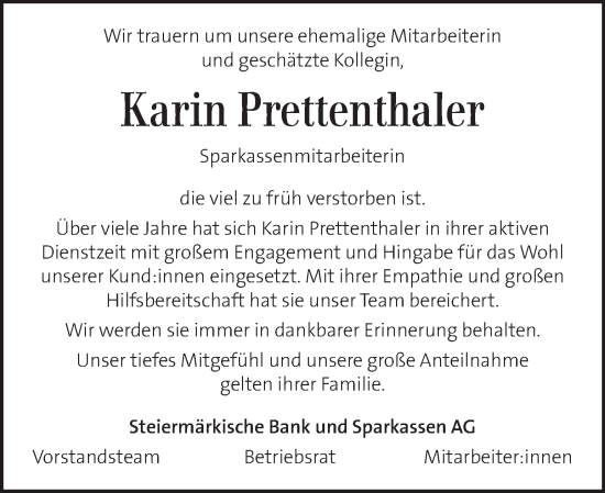 Traueranzeige von Karin Prettenthaler von Kleine Zeitung