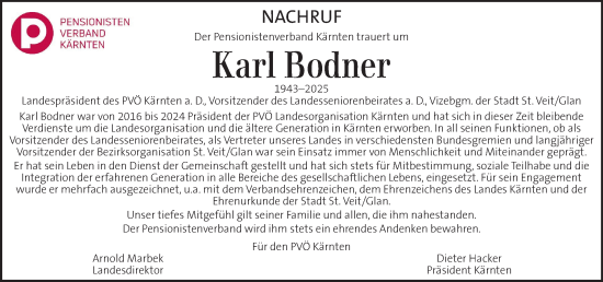 Traueranzeige von Karl Bodner von Kleine Zeitung