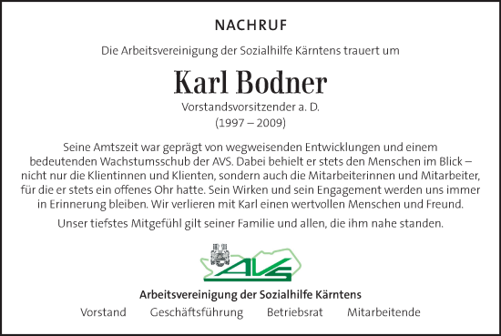 Traueranzeige von Karl Bodner von Kleine Zeitung