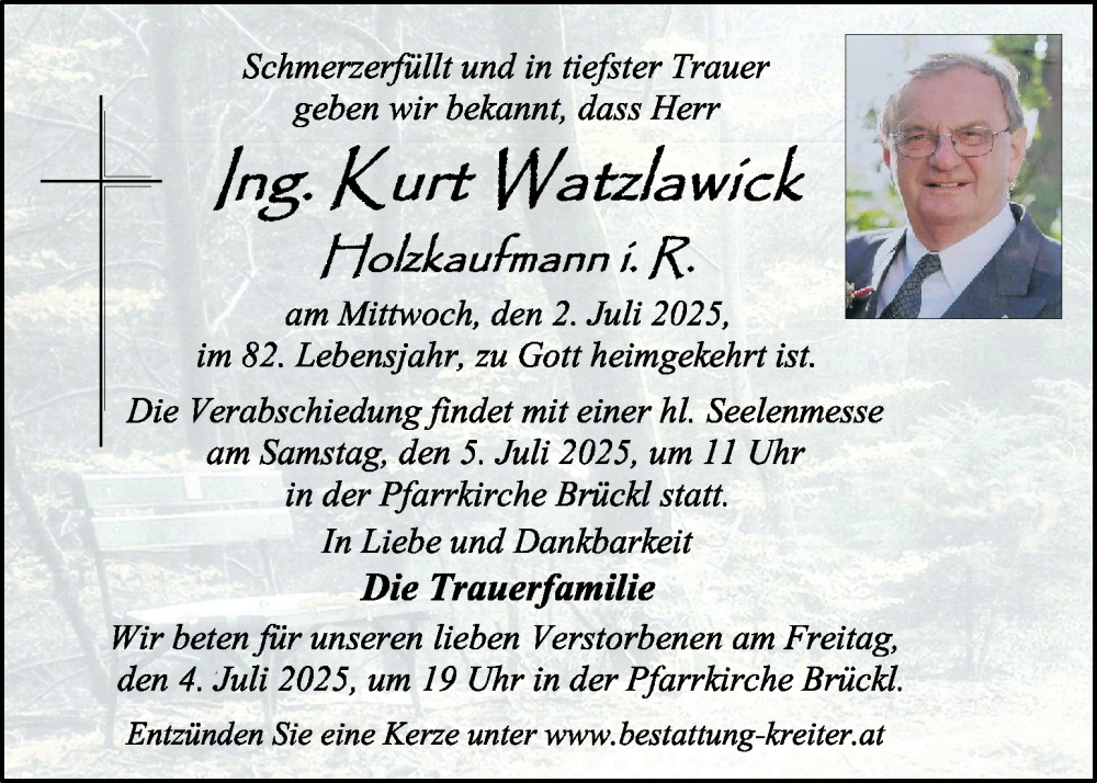  Traueranzeige für Kurt Watzlawick vom 03.07.2025 aus Kleine Zeitung