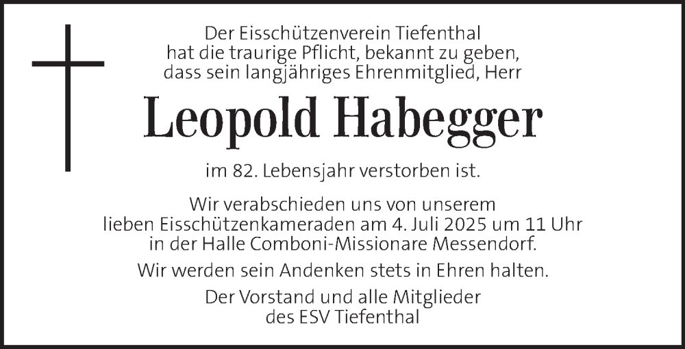  Traueranzeige für Leopold Habegger vom 02.07.2025 aus Kleine Zeitung