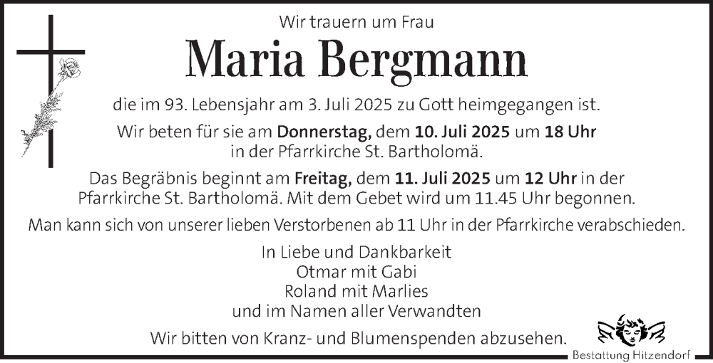  Traueranzeige für Maria Bergmann vom 08.07.2025 aus Kleine Zeitung