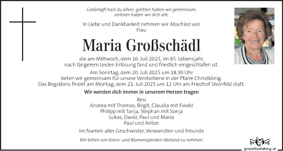 Traueranzeige von Maria Großschädl von Kleine Zeitung