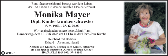 Traueranzeige von Monika Mayer von Kleine Zeitung