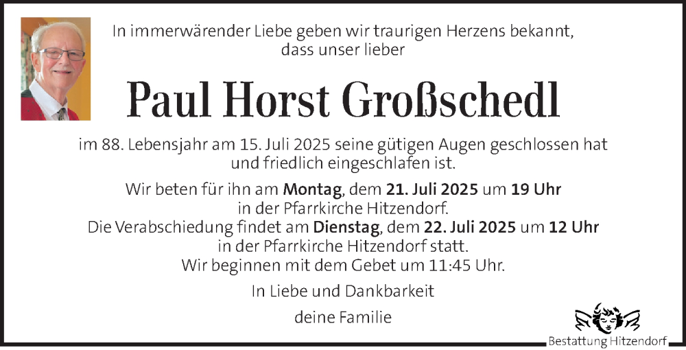  Traueranzeige für Paul Horst Großschedl vom 19.07.2025 aus Kleine Zeitung