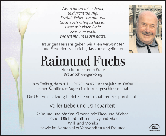 Traueranzeige von Raimund Fuchs von Kleine Zeitung