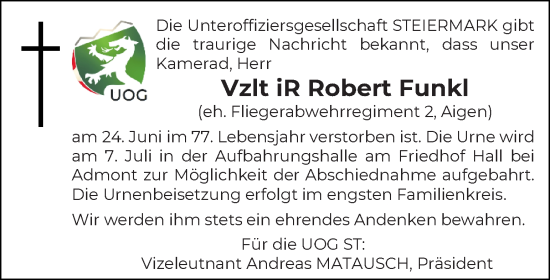 Traueranzeige von Robert Funkl von Kleine Zeitung