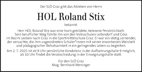 Traueranzeige von Roland Stix von Kleine Zeitung