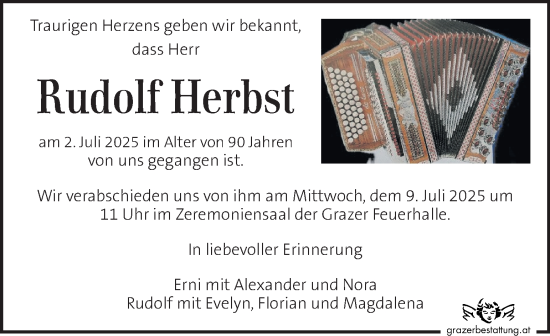 Traueranzeige von Rudolf Herbst von Kleine Zeitung