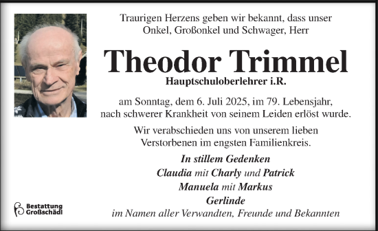 Traueranzeige von Theodor Trimmel von Kleine Zeitung