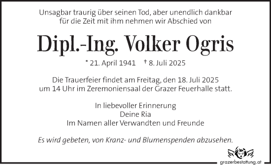 Traueranzeige von Volker Ogris von Kleine Zeitung