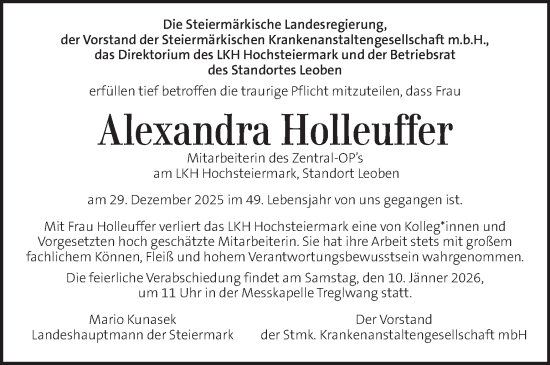 Traueranzeige von Alexandra Holleuffer von Kleine Zeitung