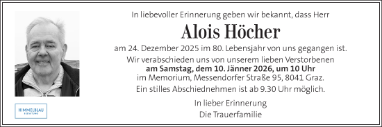 Traueranzeige von Alois Höcher von Kleine Zeitung