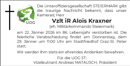 Traueranzeige von Alois Kraxner von Kleine Zeitung