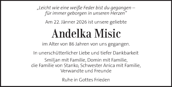Traueranzeige von Andelka Misic von Kleine Zeitung