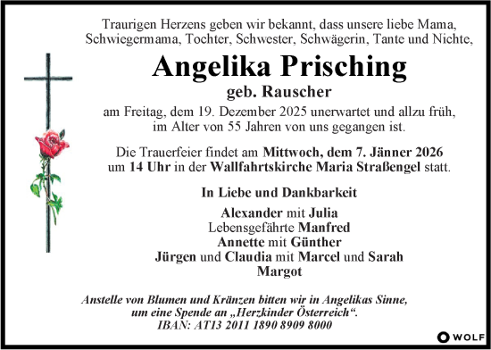 Traueranzeige von Angelika Prisching von Kleine Zeitung