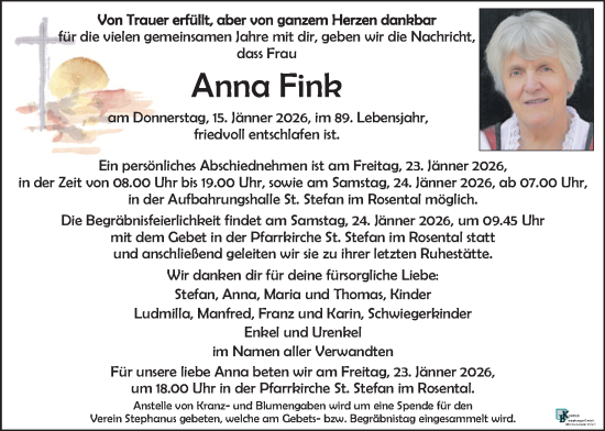 Traueranzeige von Anna Fink von Kleine Zeitung