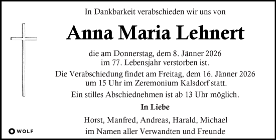 Traueranzeige von Anna Maria Lehnert von Kleine Zeitung