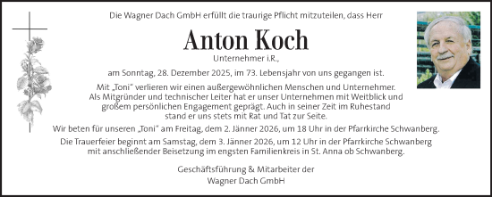 Traueranzeige von Anton Koch von Kleine Zeitung