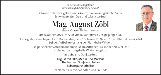 Traueranzeige von August Zöbl von Kleine Zeitung