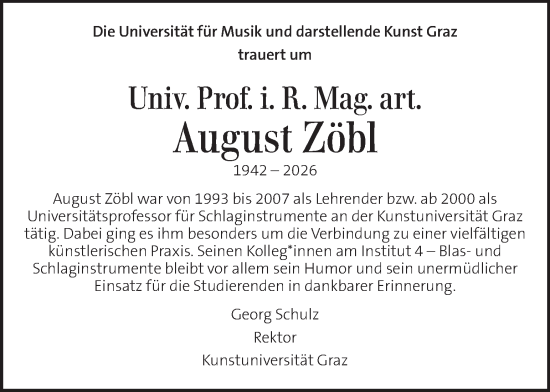 Traueranzeige von August Zöbl von Kleine Zeitung