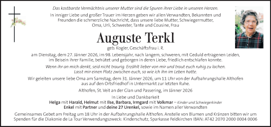 Traueranzeige von Auguste Terkl von Kleine Zeitung