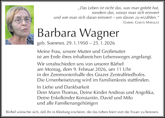 Traueranzeige von Barbara Wagner von Kleine Zeitung