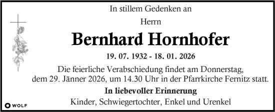 Traueranzeige von Bernhard Hornhofer von Kleine Zeitung