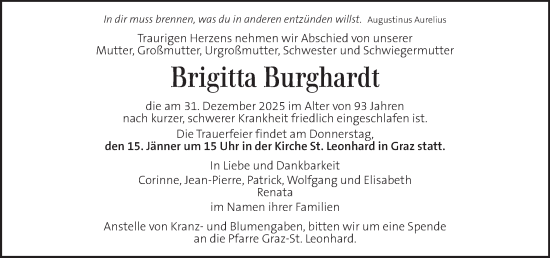 Traueranzeige von Brigitta Burghardt von Kleine Zeitung