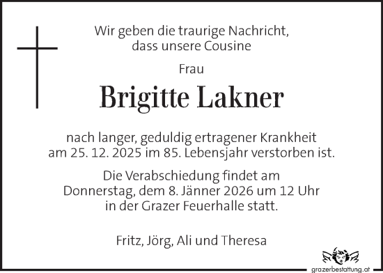 Traueranzeige von Brigitte Lakner von Kleine Zeitung