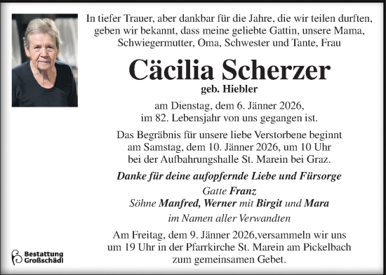 Traueranzeige von Cäcilia Scherzer von Kleine Zeitung