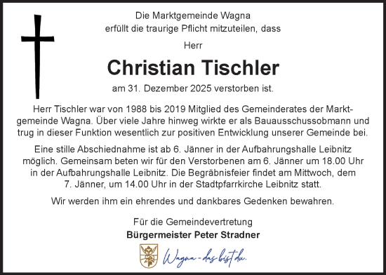 Traueranzeige von Christian Tischler von Kleine Zeitung
