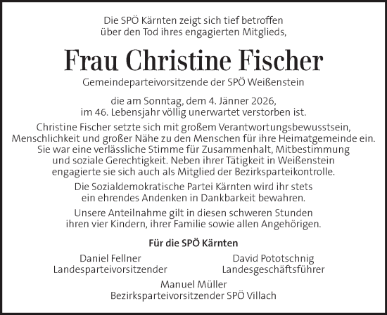 Traueranzeige von Christine Fischer von Kleine Zeitung