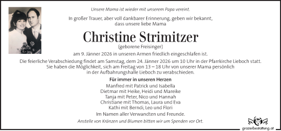 Traueranzeige von Christine Strimitzer von Kleine Zeitung
