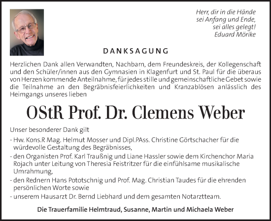 Traueranzeige von Clemens Weber von Kleine Zeitung