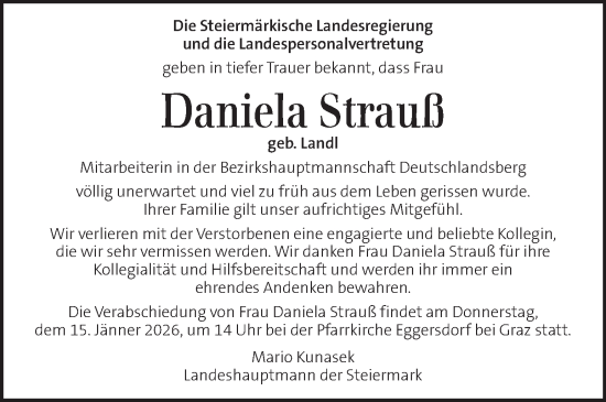 Traueranzeige von Daniela Strauß von Kleine Zeitung