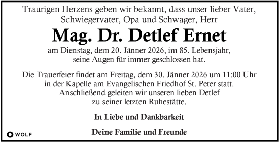 Traueranzeige von Detlef Ernet von Kleine Zeitung