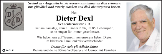 Traueranzeige von Dieter Dexl von Kleine Zeitung