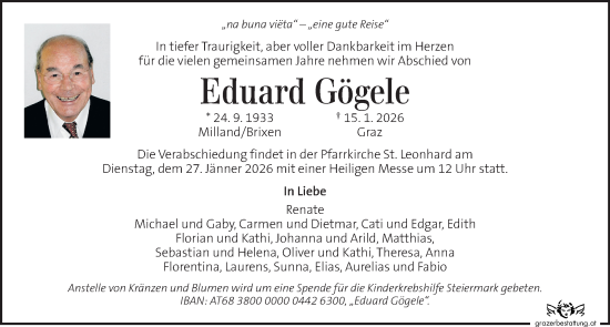 Traueranzeige von Eduard Gögele von Kleine Zeitung