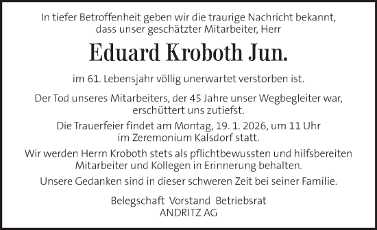 Traueranzeige von Eduard Kroboth von Kleine Zeitung