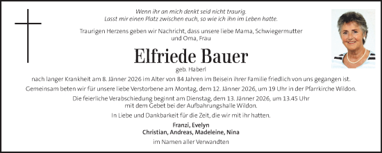 Traueranzeige von Elfriede Bauer von Kleine Zeitung