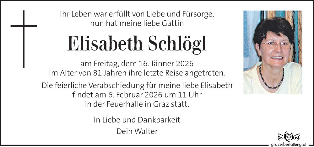 Traueranzeige für Elisabeth Schlögl vom 30.01.2026 aus Kleine Zeitung