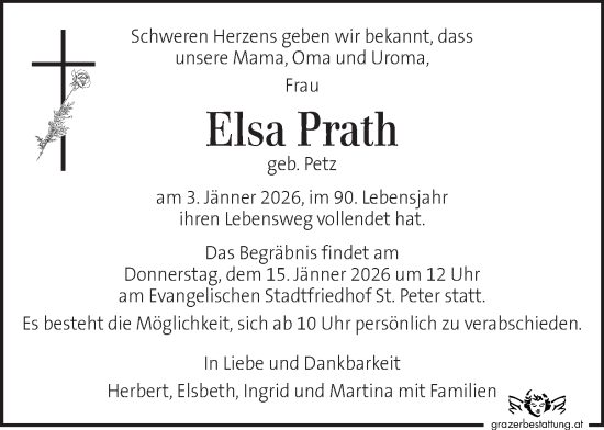 Traueranzeige von Elsa Prath von Kleine Zeitung