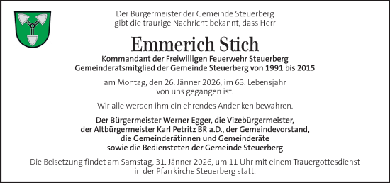 Traueranzeige von Emmerich Stich von Kleine Zeitung