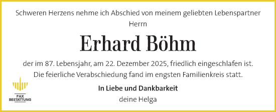 Traueranzeige von Erhard Böhm von Kleine Zeitung