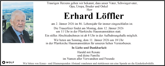 Traueranzeige von Erhard Löffler von Kleine Zeitung