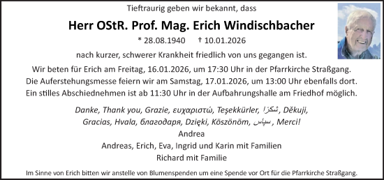Traueranzeige von Erich Windischbacher von Kleine Zeitung