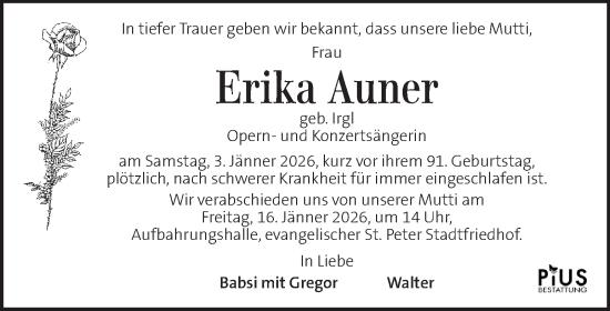 Traueranzeige von Erika Auner von Kleine Zeitung